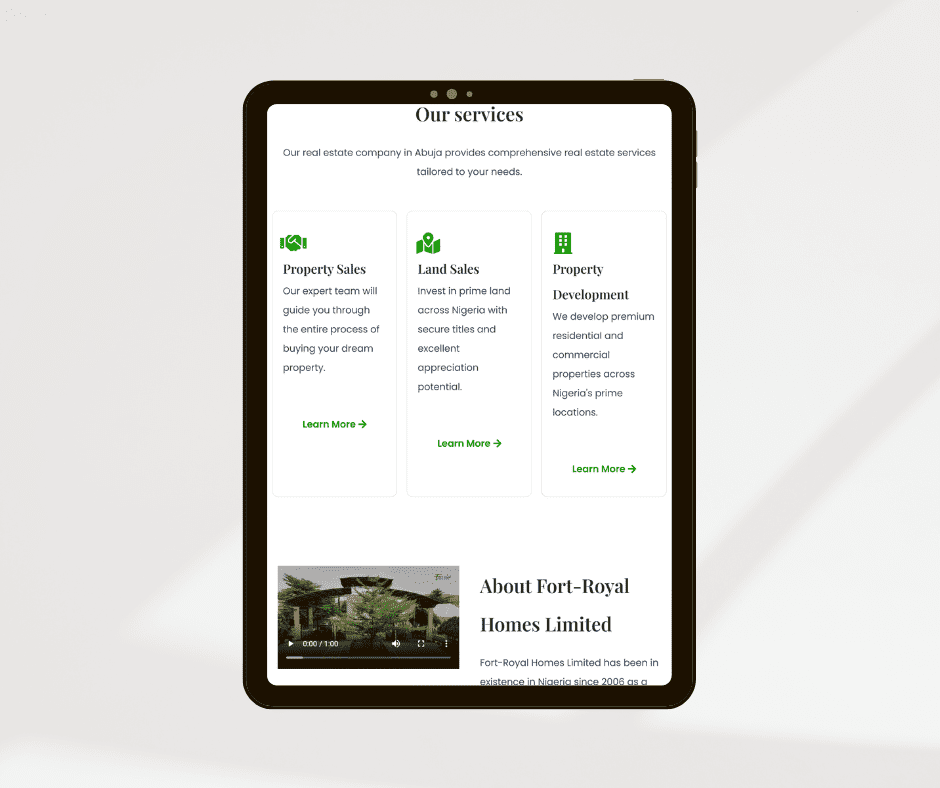 Fort-Royal Homes Tablet mockup