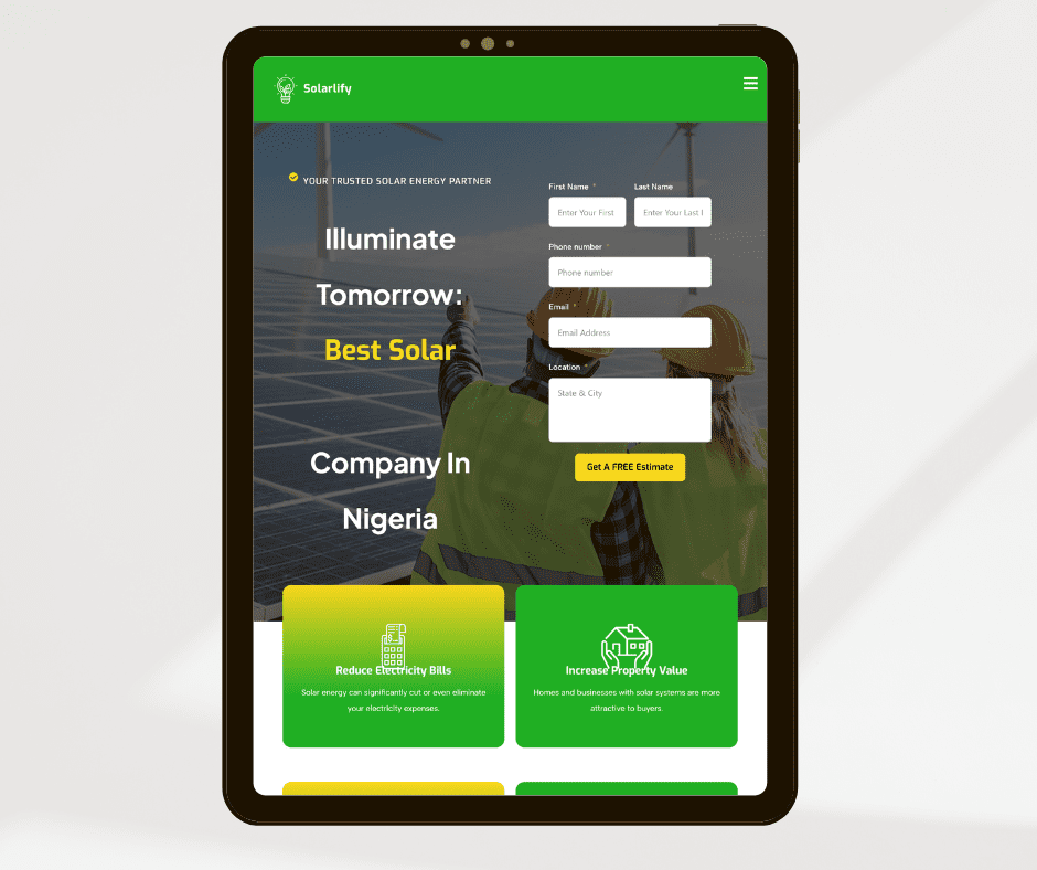 Solarlify tablet website design mockup