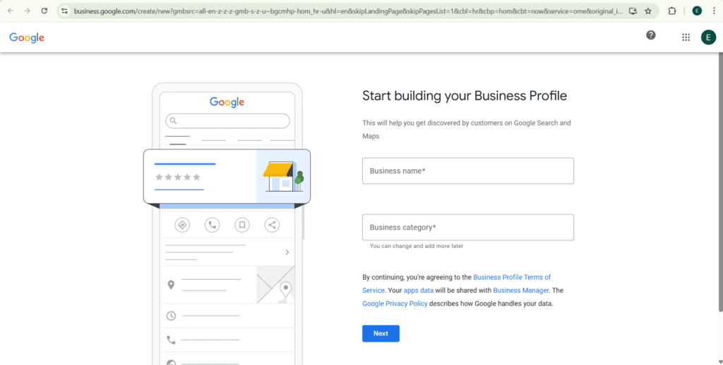 Creation of a Google Business Profile