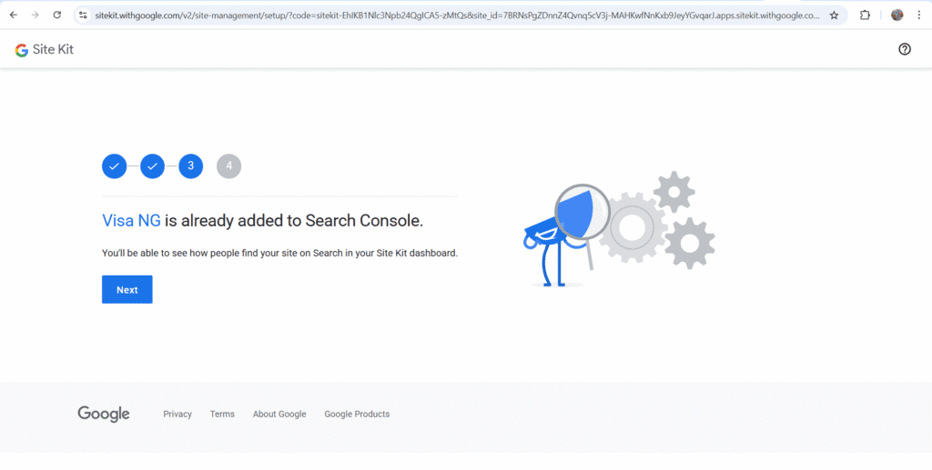 Approving Google Search Console access to Google site kit