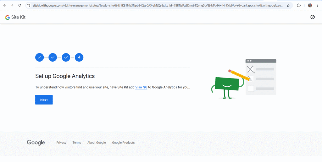 Google Analytics set up using Google Site Kit