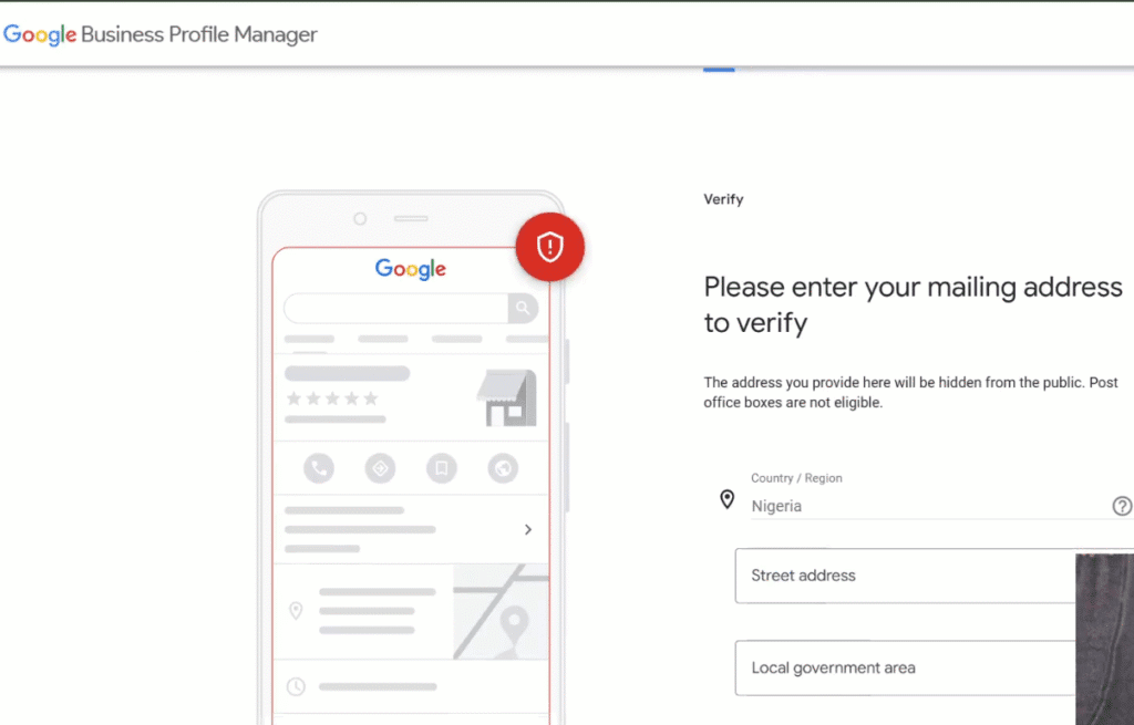 Verification process of a Google Business Profile
