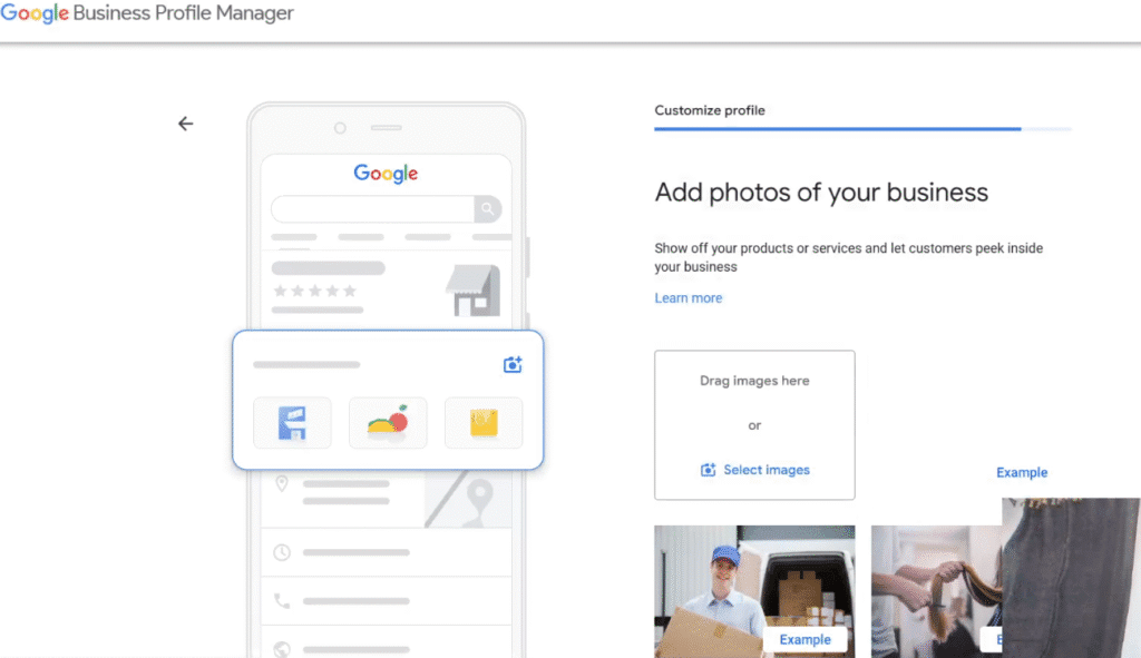Inclusion of photos to a Google Business Profile