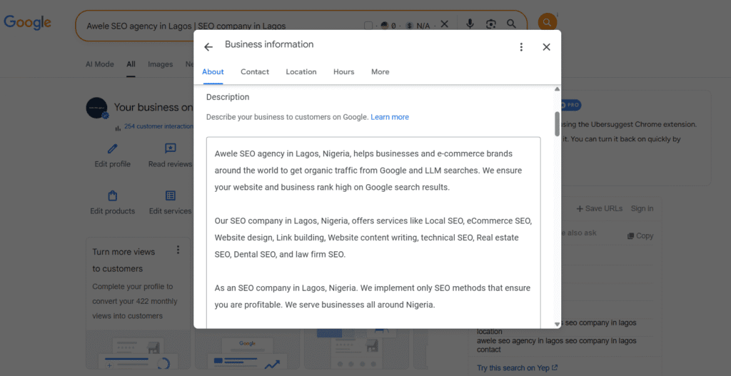 Editing the description of a Google Business Profile