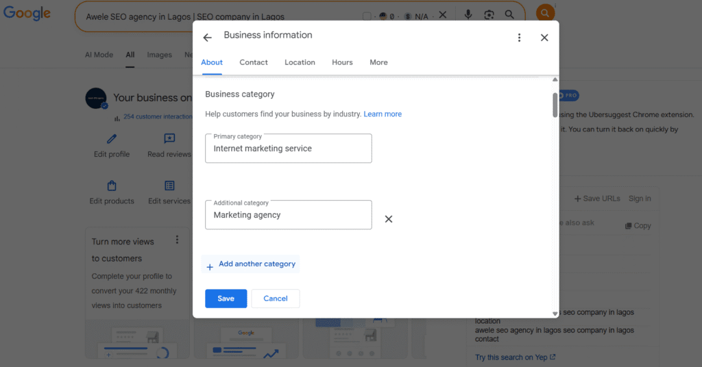 Editing the categories of a Google Business Profile