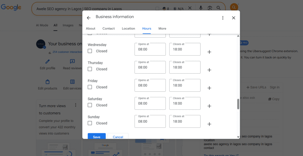 Adding hours to a Google Business Profile