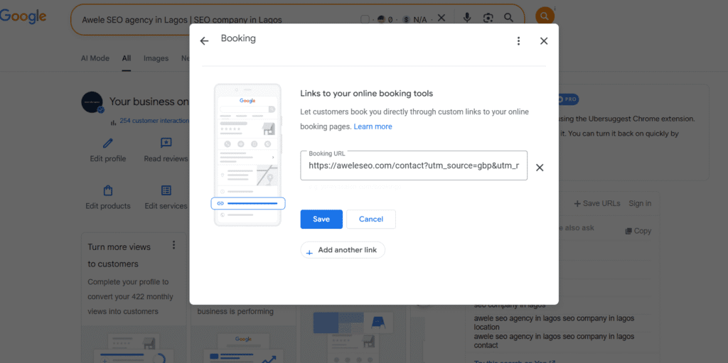 Adding a booking link to a Google Business Profile