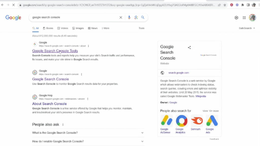 Setting up Google Search Console step 1