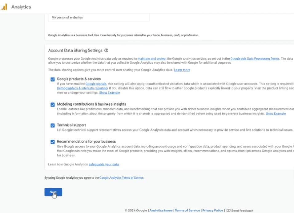 Step 2 during Google Analytics set up