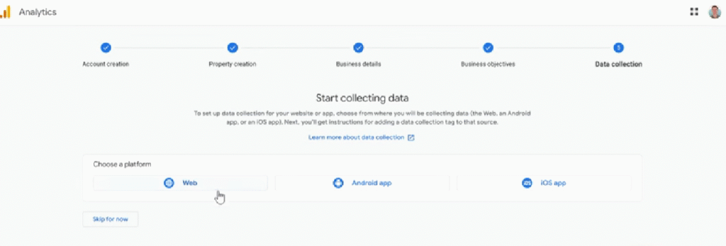 Selecting web as the property to get data from