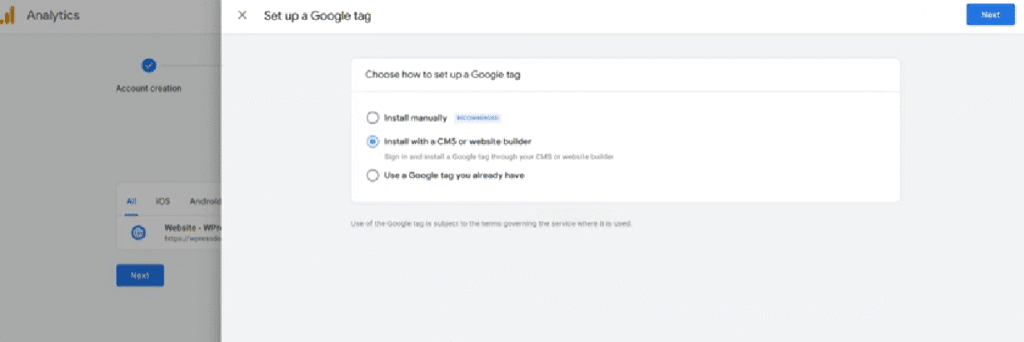 Selecting "Install with CMS"