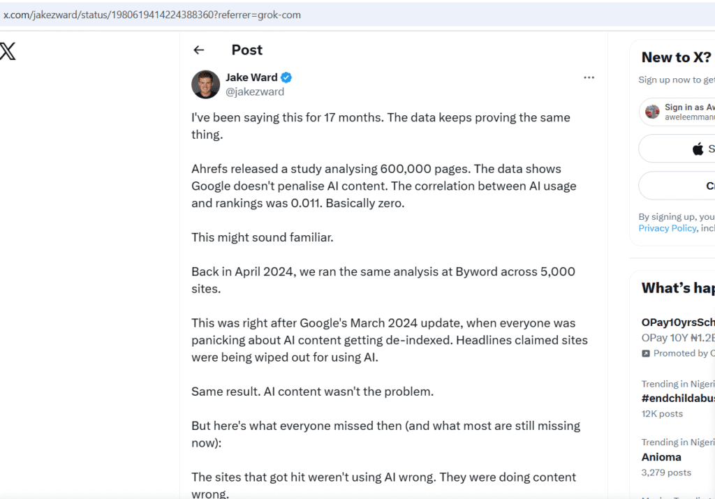 Jake Ward dropping his take on the Ahrefs study.