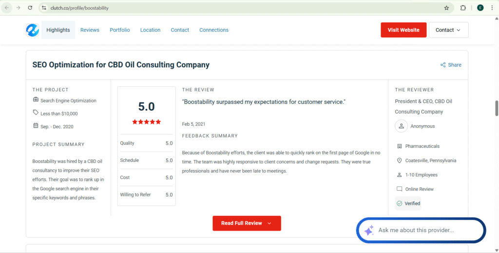 Local reviews on a clutch directory