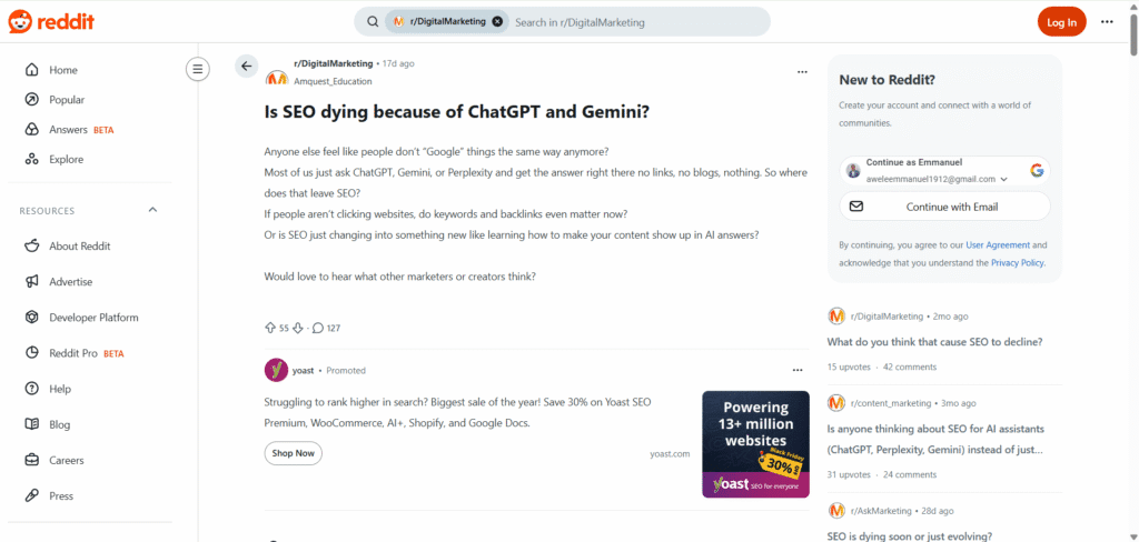 Reddit conversation of Is SEO dying
