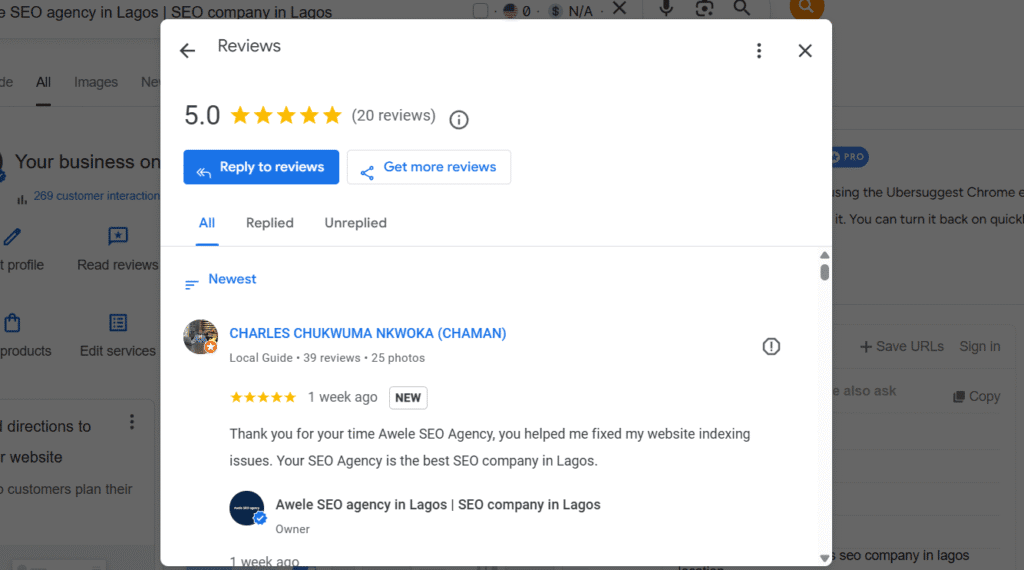 Reviews on a Google Business Profile